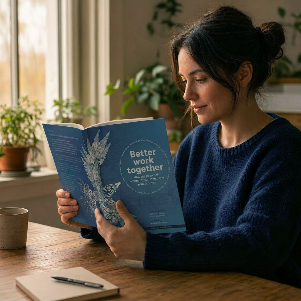 Open layout showing front and back cover of Better Work Together