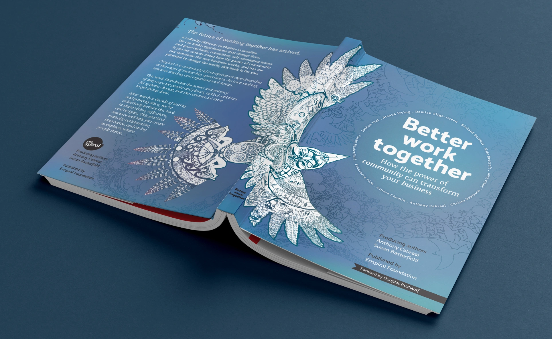 Better Work Together book cover and back cover laid flat, showing the illustrated bird spanning the full spread